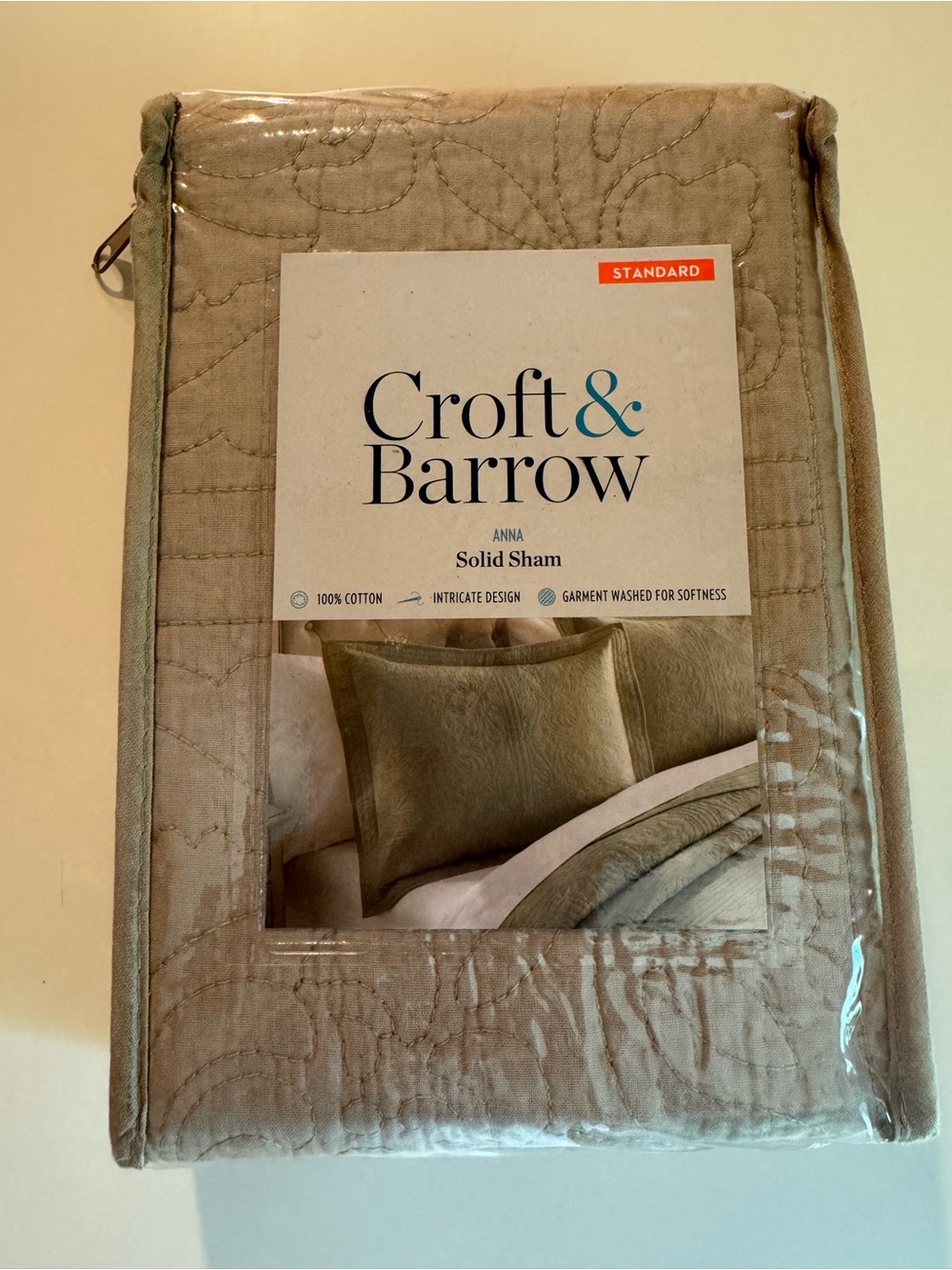 Croft & Barrow Anna  Quilted Pillow Sham - Mushroom (Taupe)
